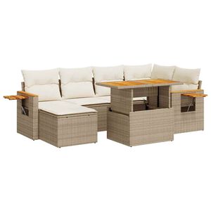 vidaXL Set Divani da Giardino 7 pz con Cuscini Beige Polyrattan Acacia