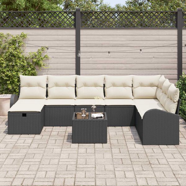 vidaXL Set di divani con cuscino Nero e crema polyrattan