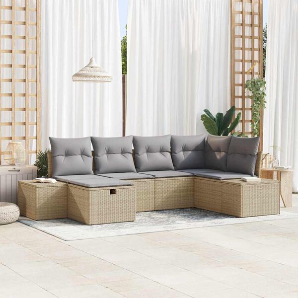 vidaXL Set Divano da Giardino con cuscino 6 pcs Beige polyrattan