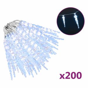 vidaXL Luci di Natale a forma di ghiacciolo 200 LED Bianco freddo 20 m Acrilico PVC
