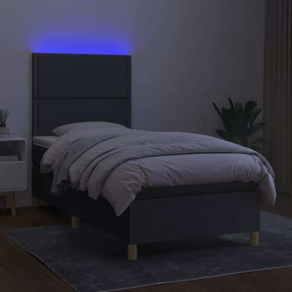 vidaXL Letto a Molle Materasso e LED Grigio Scuro 100x200cm in Tessuto