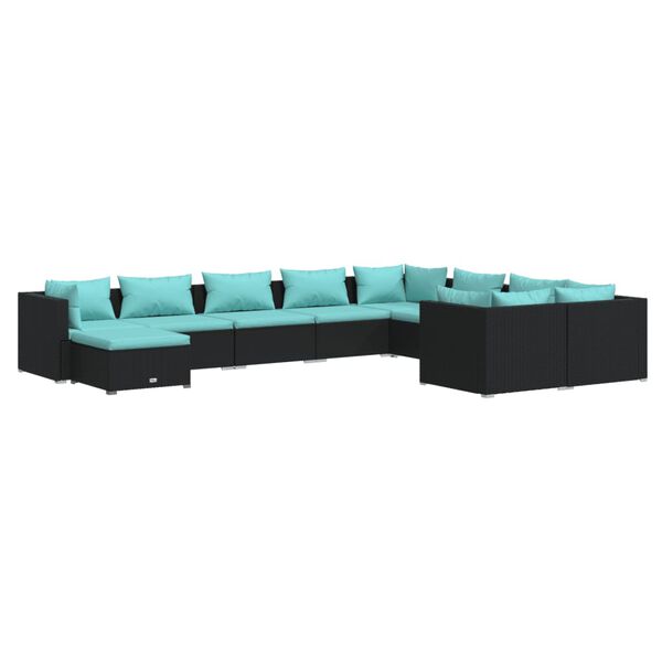 vidaXL Set Divani da Giardino 10 pz con Cuscini in Polyrattan Nero
