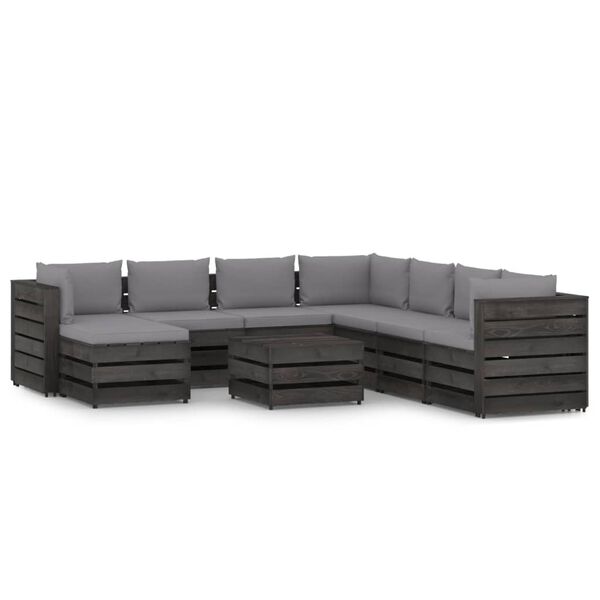 vidaXL Set Salotto da Giardino con Cuscini 9pz Legno Impregnato Grigio