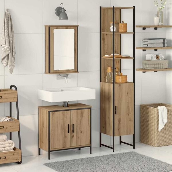 vidaXL Set di mobili per il bagno 3 pcs Marrone Legno multistrato