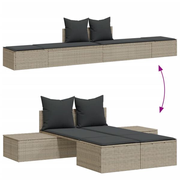 vidaXL Lettino Prendisole Doppio con Cuscini Grigio Chiaro Polyrattan