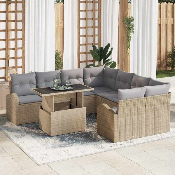 vidaXL Set Divano da Giardino con archiviazione 9 pcs Beige polyrattan