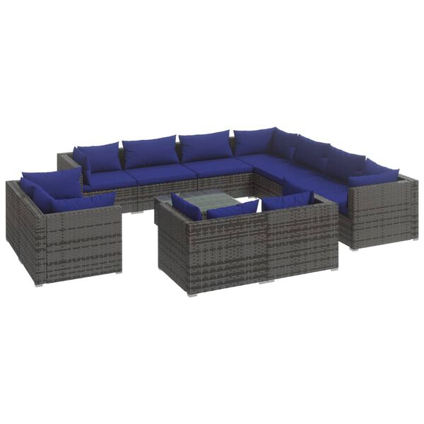 vidaXL Set Divani da Giardino 12 pz con Cuscini in Polyrattan Grigio