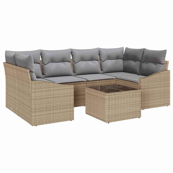 vidaXL Set di divani 7 pcs Beige e Grigio Chiaro polyrattan