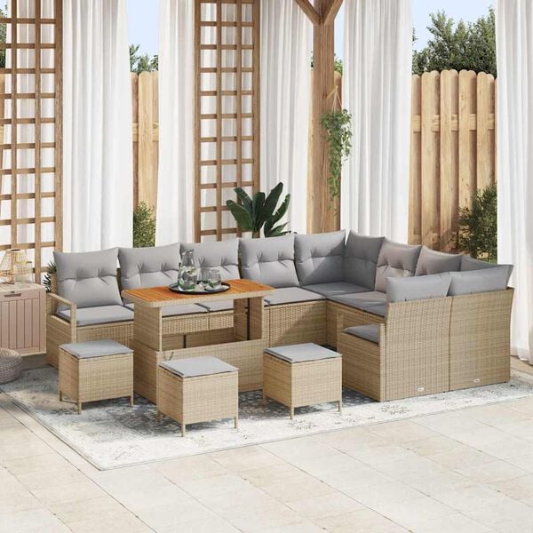vidaXL Set Divano da Giardino con cuscino 13 pcs Beige Poly Rattan