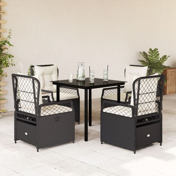 vidaXL Set da Pranzo da Giardino 5 pz Nero con Cuscini in Polyrattan