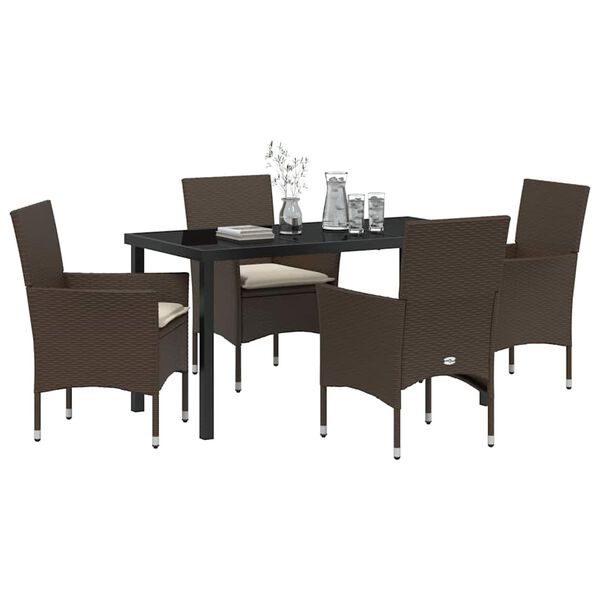 vidaXL Set da Pranzo per Giardino con cuscino 5 pcs Marrone polyrattan