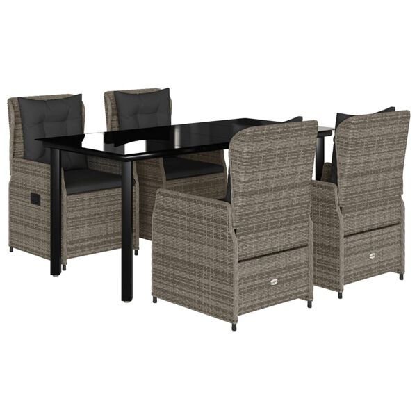 vidaXL Set da Pranzo da Giardino 5 pz con Cuscini in Polyrattan Grigio