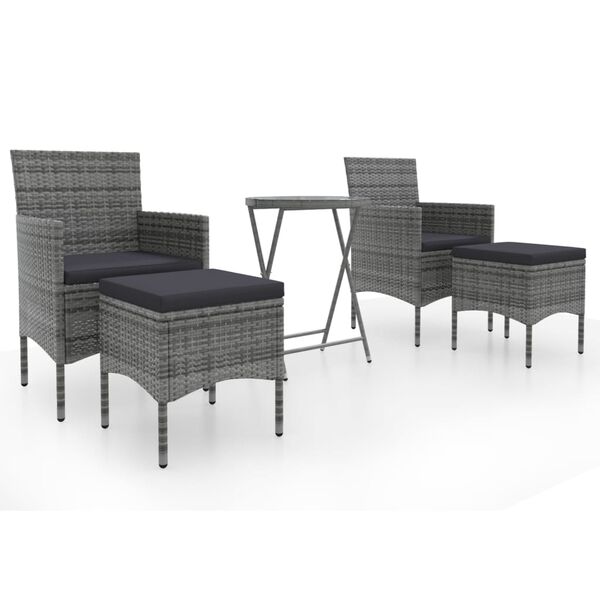 vidaXL Set Bistrot da Giardino 5pz Polyrattan e Vetro Temperato Grigio