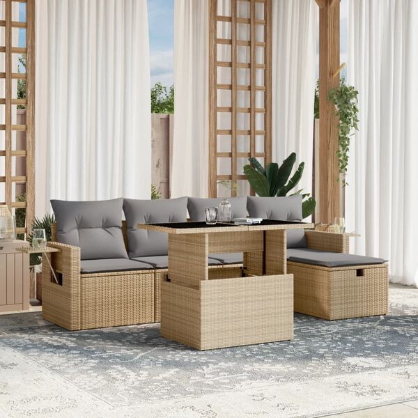 vidaXL Set Divano da Giardino 6 pz con Cuscini Beige in Polyrattan
