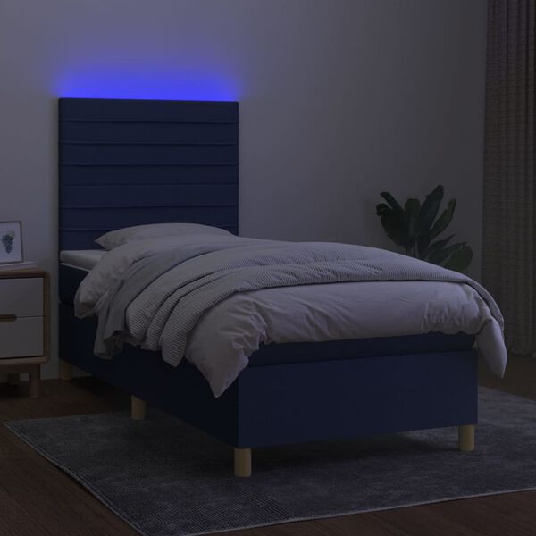 vidaXL Letto a Molle con Materasso e LED Blu 90x200 cm in Tessuto