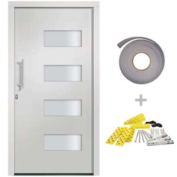 vidaXL Porta d'Ingresso in Alluminio e PVC Bianco 110x210 cm