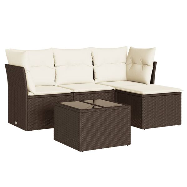 vidaXL Set Divano da Giardino 5 pz con Cuscini Marrone in Polyrattan