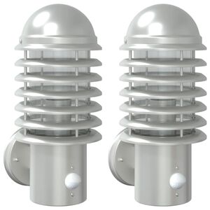 vidaXL Applique per Esterno con Sensore 2 pz Argento in Acciaio Inox
