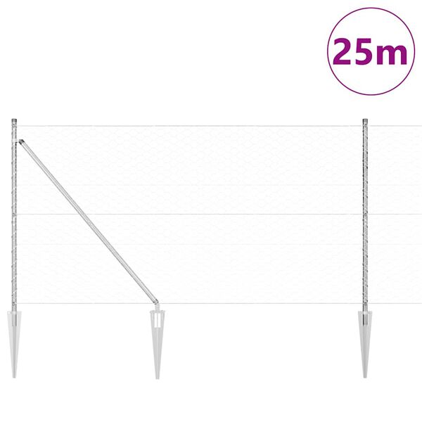 vidaXL Palo della recinzione Argento 25 x 1,4 m (rete 50 mm) Acciaio