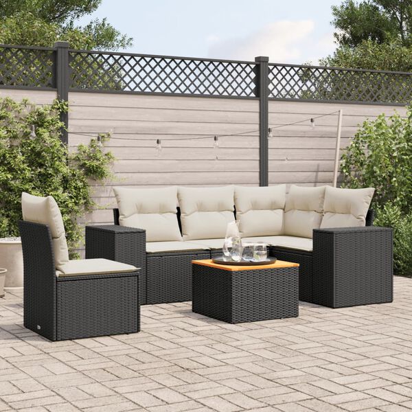 vidaXL Set Divano da Giardino 6 pz con Cuscini Nero in Polyrattan