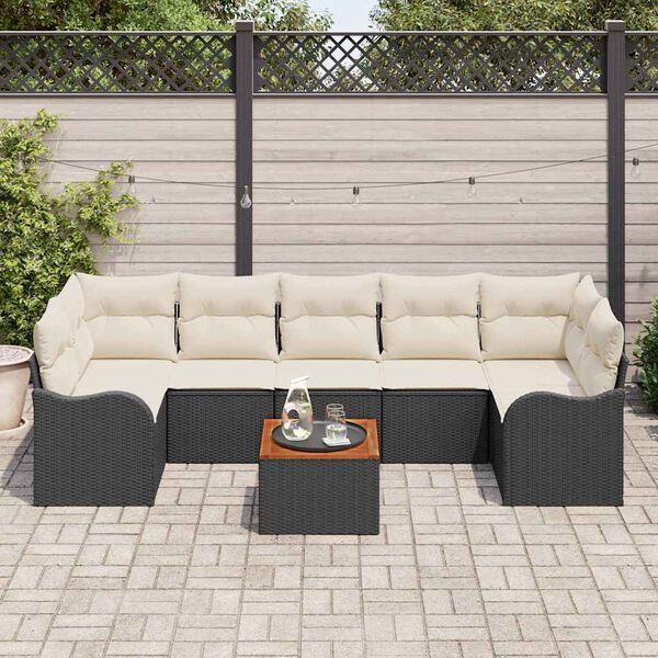 vidaXL Set Divano da Giardino con cuscino 8 pcs Nero polyrattan