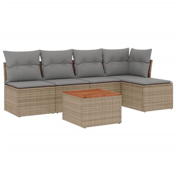 vidaXL Set Divano da Giardino 6 pz con Cuscini Beige Misto Polyrattan