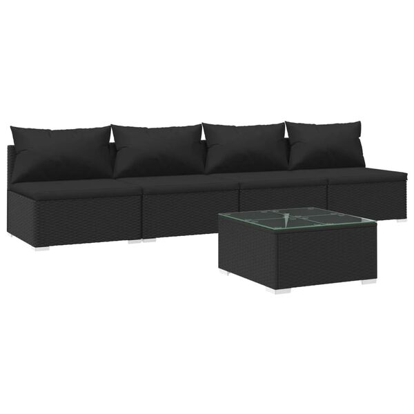 vidaXL Set Divani da Giardino 5 pz con Cuscini in Polyrattan Nero