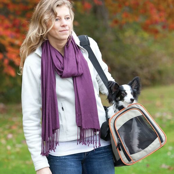 Kurgo Borsa da Viaggio per Cani Wander Carrier Nera Arancione e Sabbia