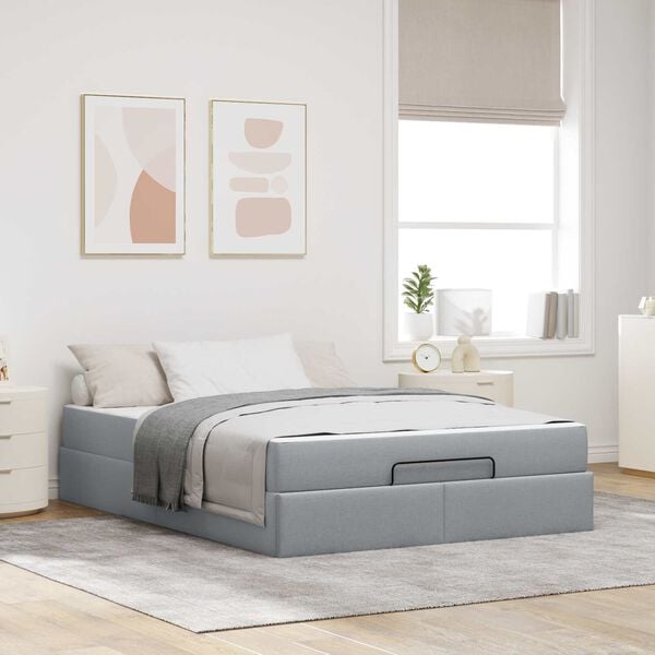 vidaXL Struttura letto con materasso 2 pcs Grigio chiaro Tessuto