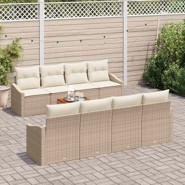 vidaXL Set Divano da Giardino 9 pcs Beige e Crema polyrattan