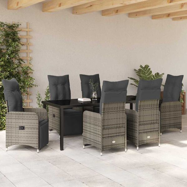 vidaXL Set da Pranzo per Giardino con cuscino 7 pcs Grigio polyrattan