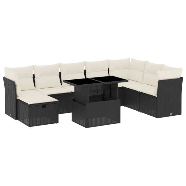 vidaXL Set Divani da Giardino 9 pz con Cuscini Nero in Polyrattan