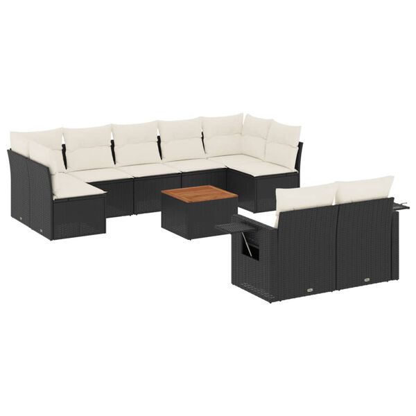 vidaXL Set Divani da Giardino 10pz con Cuscini in Polyrattan Nero