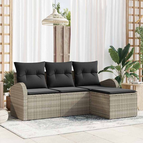 vidaXL Set Divano da Giardino Grigio chiaro polyrattan
