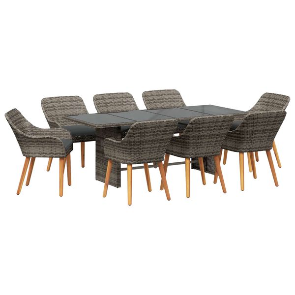 vidaXL Set da Pranzo per Giardino con cuscino 9 pcs Grigio polyrattan