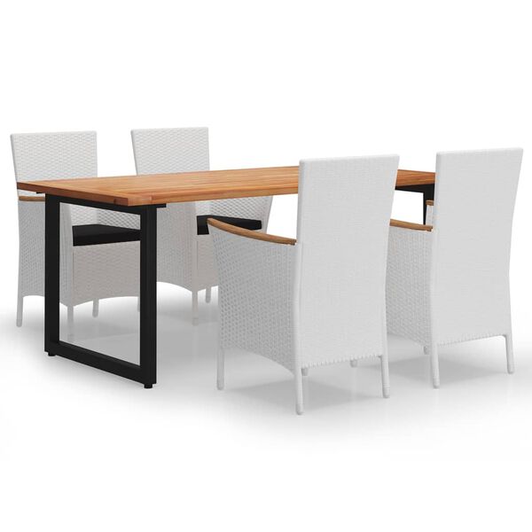 vidaXL Set da Pranzo per Giardino 5 pz con Cuscini Polyrattan Bianco