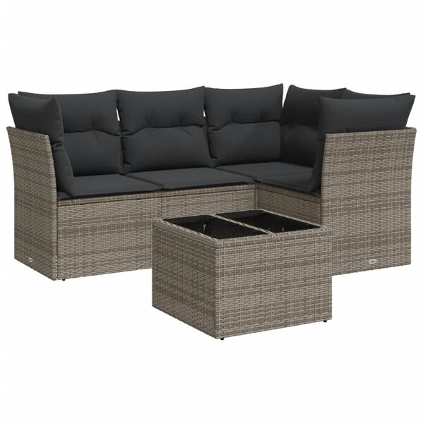 vidaXL Set Divano da Giardino 5 pz con Cuscini Grigio in Polyrattan