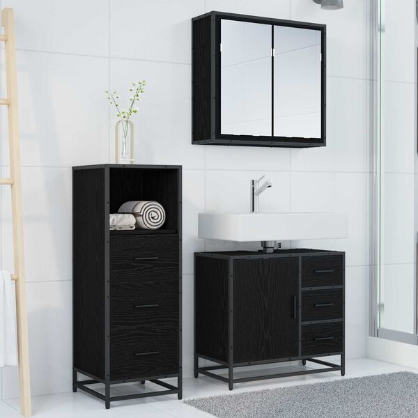 vidaXL Set di mobili per il bagno 3 pcs Rovere Nero Legno multistrato