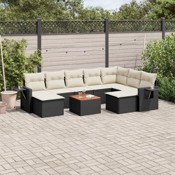 vidaXL Set Divani da Giardino 10pz con Cuscini in Polyrattan Nero