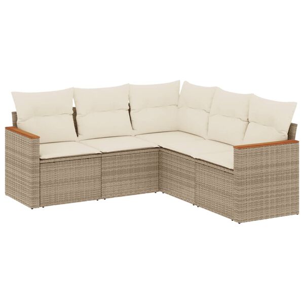 vidaXL Set Divano da Giardino 5 pz con Cuscini Beige in Polyrattan