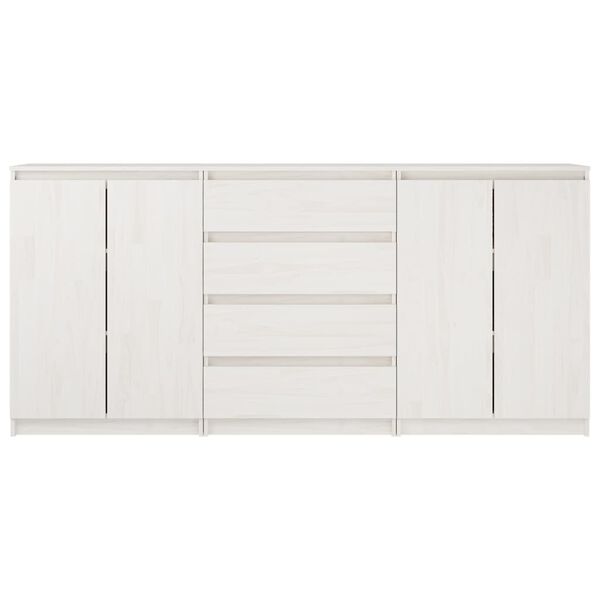 vidaXL Credenze 3 pz in Legno Massello di Pino Bianco