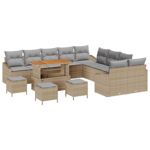 vidaXL Set Divano da Giardino con cuscino 14 pcs Beige polyrattan