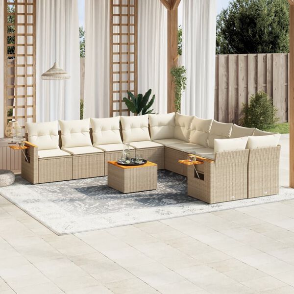 vidaXL Set Divani da Giardino 11 pz con Cuscini Beige in Polyrattan