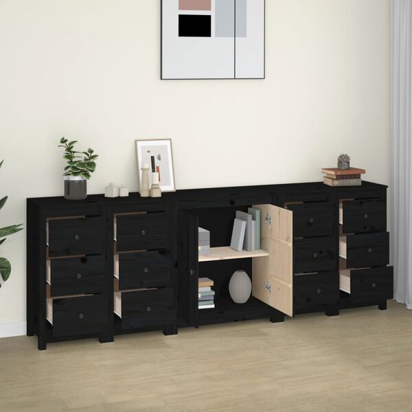 vidaXL Credenza Nera 230x35x80 cm in Legno Massello di Pino