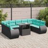 vidaXL Set Divani Giardino 10pz con Cuscini Nero in Polyrattan Acacia
