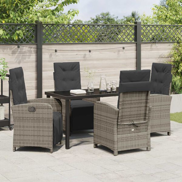 vidaXL Set da Pranzo per Giardino con cuscino 5 pcs Grigio polyrattan