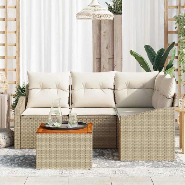 vidaXL Set Divano da Giardino con cuscino 5 pcs Beige polyrattan
