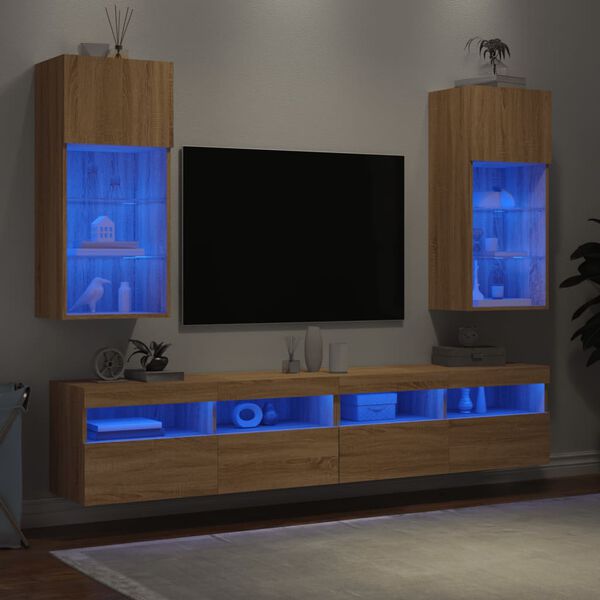 vidaXL Mobili TV con Luci LED 2pz Rovere Sonoma 40,5x30x90 cm