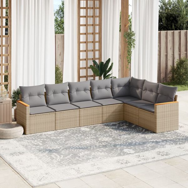 vidaXL Set Divani da Giardino 7 pz con Cuscini Beige in Polyrattan