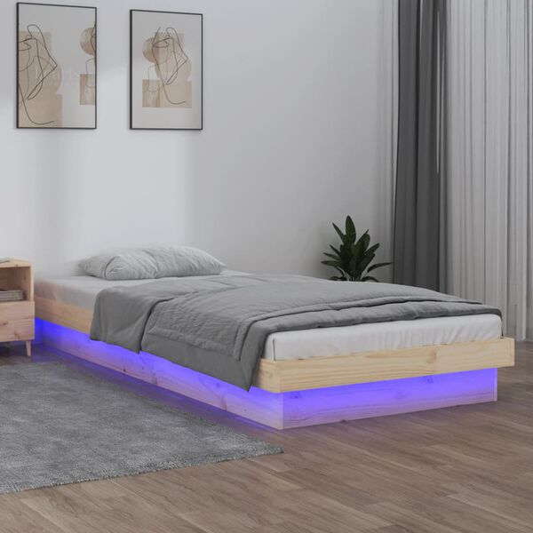 vidaXL Giroletto con LED 75x190 cm Small Single in Legno Massello